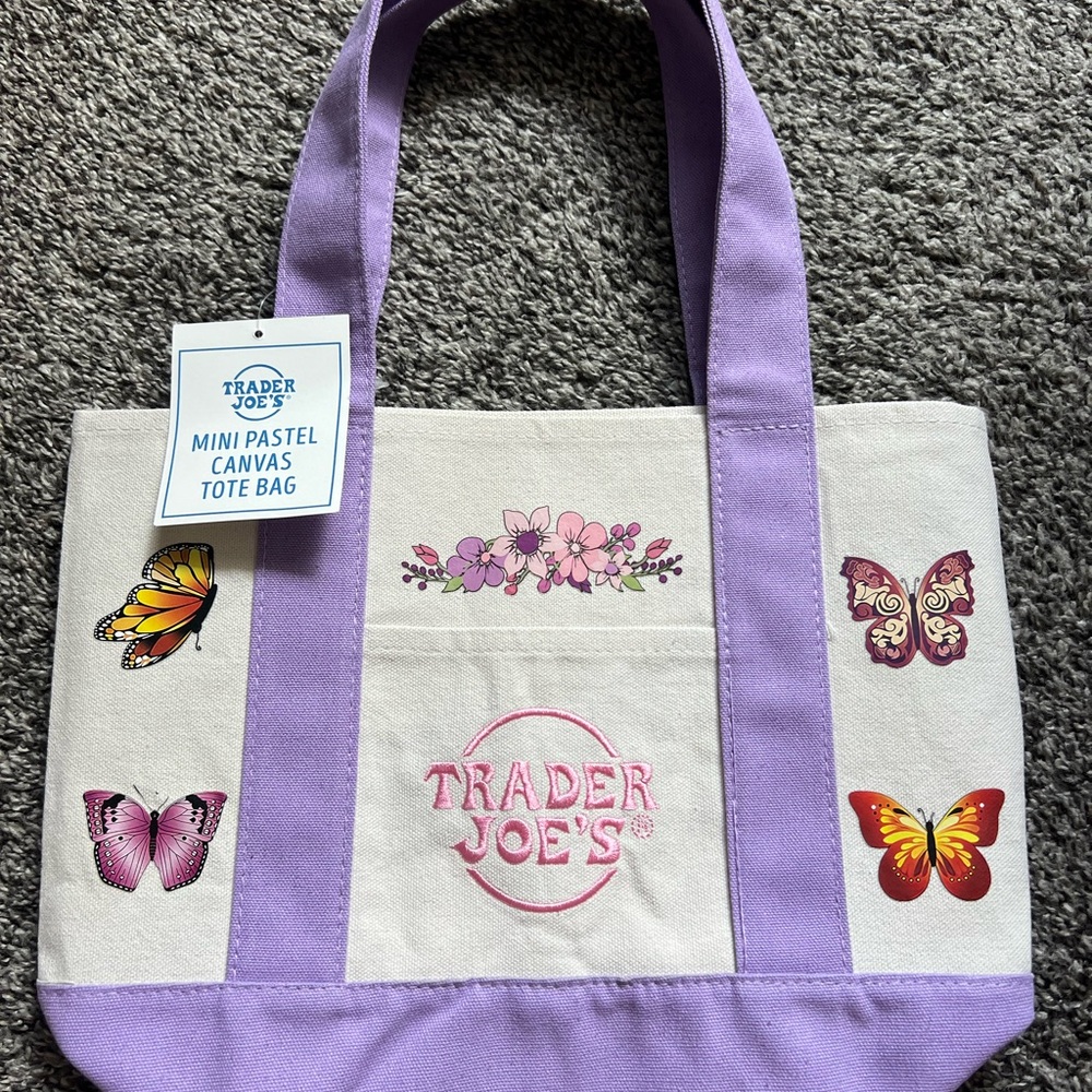 Trader Joe’s Mini Canvas Tote with Butterfly and Flower Accents